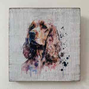 Water Colour Paint Effect Plaque - Dog Breeds - Cocker Spaniel (golden)