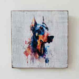 Water Colour Paint Effect Plaque - Dog Breeds - Doberman