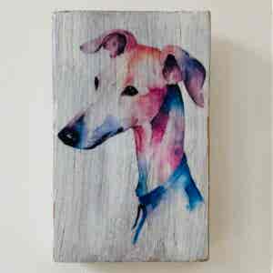 Water Colour Paint Effect Plaque - Dog Breeds - Greyhound 2