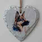 Water Colour Paint Effect Slate Heart - Dog Breeds - German Shepherd