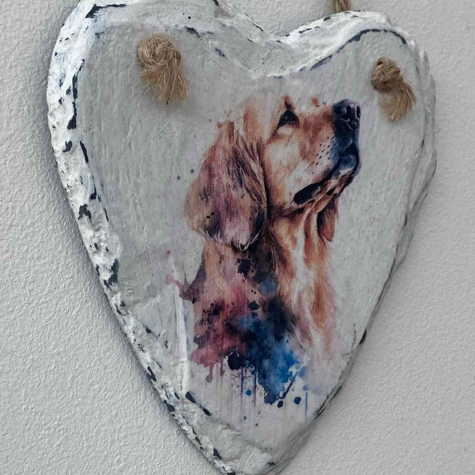 Water Colour Paint Effect Slate Heart - Dog Breeds - Golden Retriever - Image 3