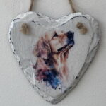 Water Colour Paint Effect Slate Heart - Dog Breeds - Golden Retriever