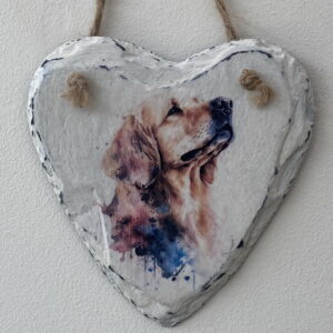 Water Colour Paint Effect Slate Heart - Dog Breeds - Golden Retriever