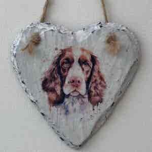Water Colour Paint Effect Slate Heart - Dog Breeds - Springer Spaniel