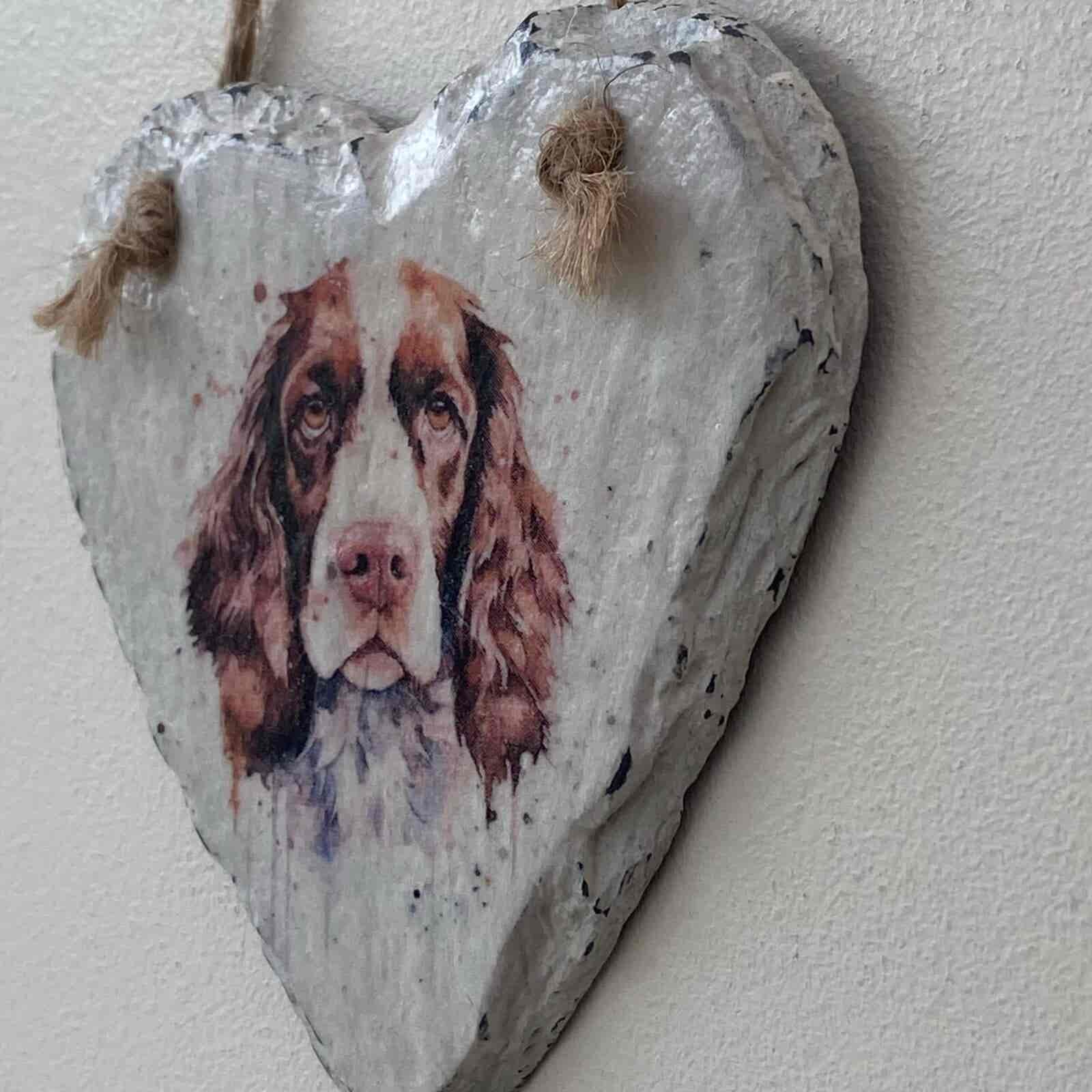 Water Colour Paint Effect Slate Heart - Dog Breeds - Springer Spaniel - Image 2