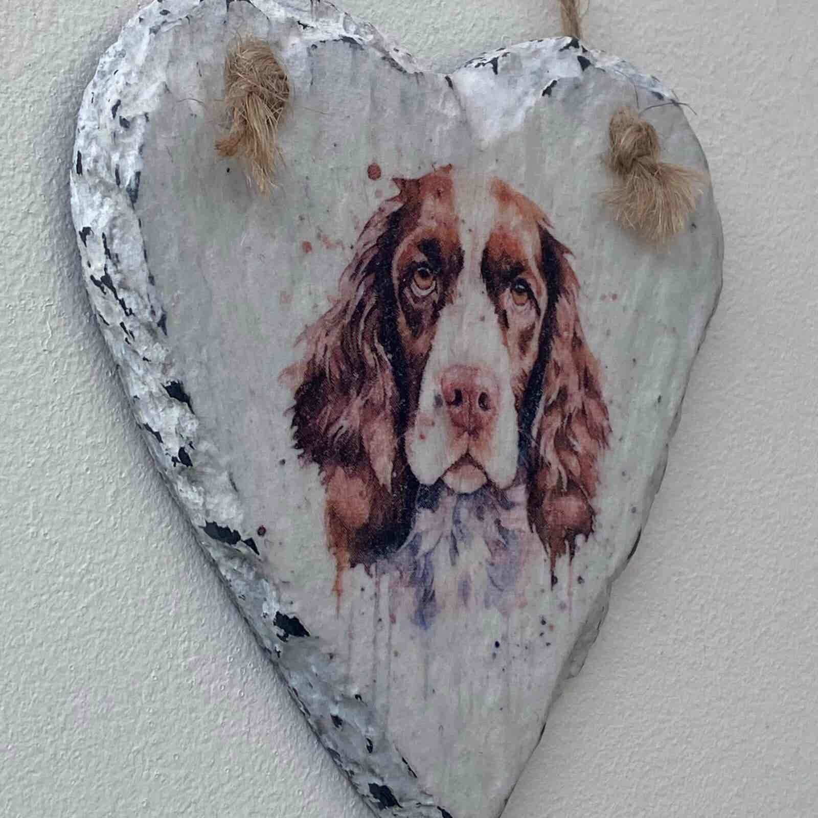 Water Colour Paint Effect Slate Heart - Dog Breeds - Springer Spaniel - Image 3