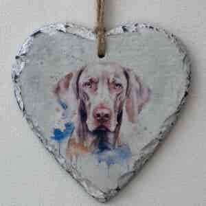Water Colour Paint Effect Slate Heart - Dog Breeds - Weimaraner