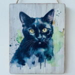 Water Colour Paint Effect Plaque - Cat Breeds - Black Cat