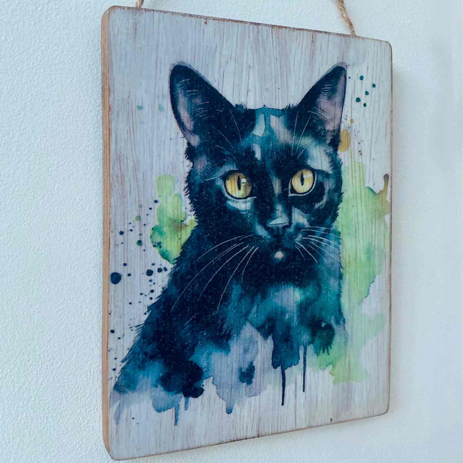 Water Colour Paint Effect Plaque - Cat Breeds - Black Cat - Image 3