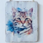 Water Colour Paint Effect Plaque - Cat Breeds - Ginger Tabby