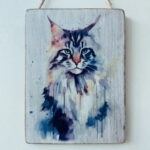 Water Colour Paint Effect Plaque - Cat Breeds - Maine Coon