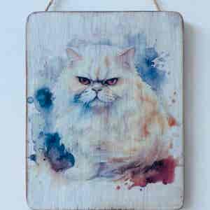 Water Colour Paint Effect Plaque - Cat Breeds - Persian