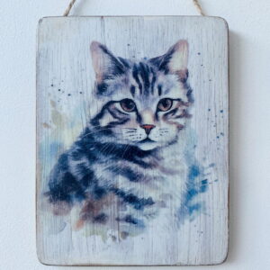 Water Colour Paint Effect Plaque - Cat Breeds - Silver Tabby