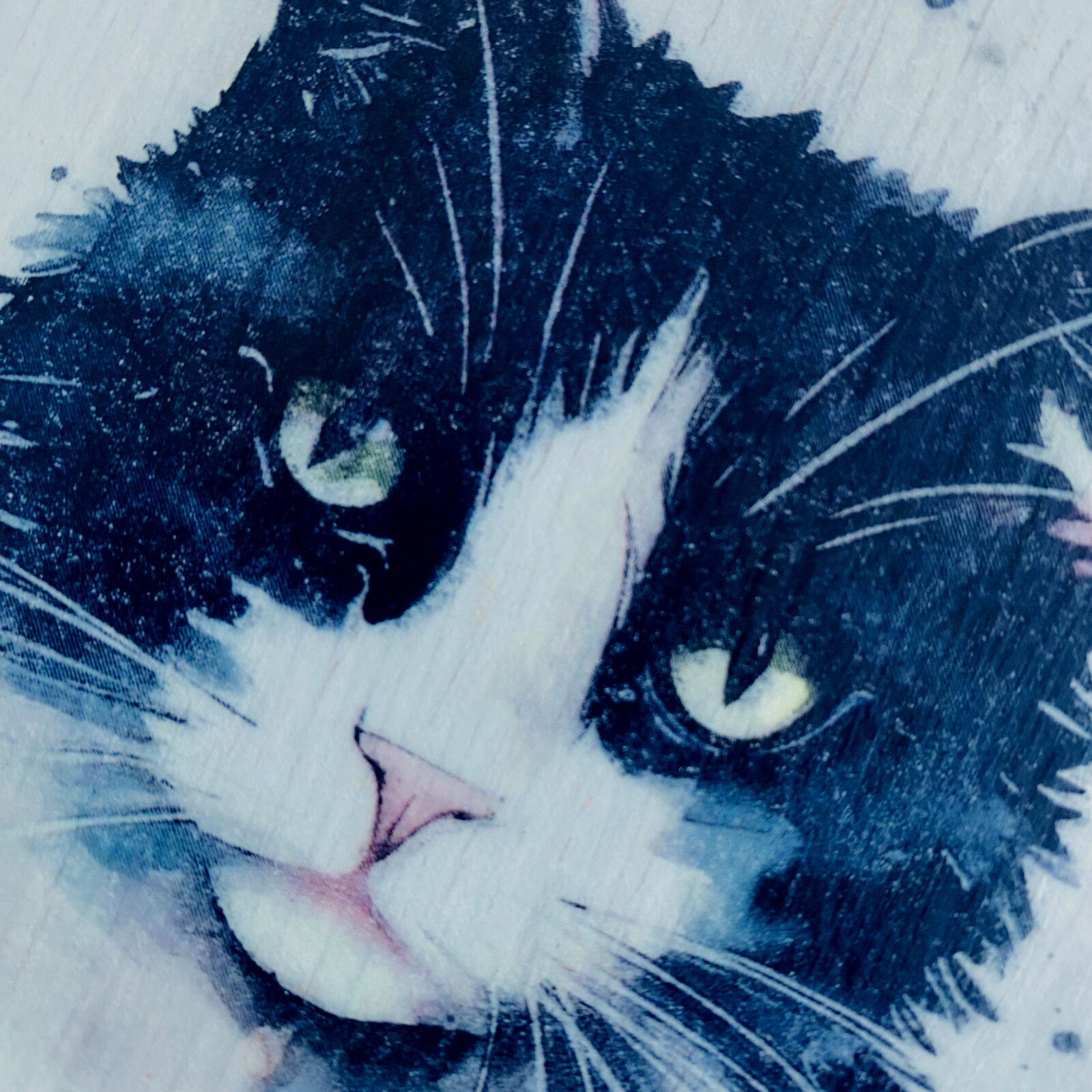 Water Colour Paint Effect Plaque - Cat Breeds - Black & White (Tuxedo) Cat - Image 4