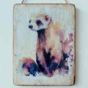 Water Colour Paint Effect Plaque - Ferret