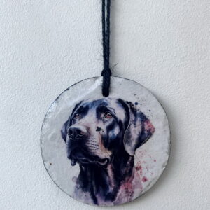 Water Colour Paint Effect Slate Circle - Dog Breeds - Black Labrador