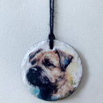 Water Colour Paint Effect Slate Circle - Dog Breeds - Border Terrier
