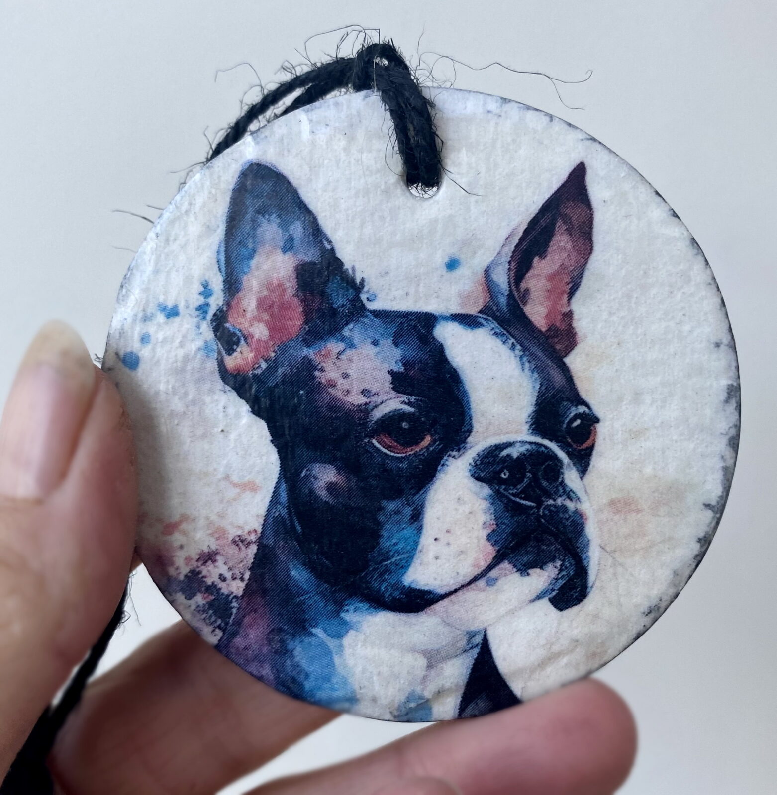 Water Colour Paint Effect Slate Circle - Dog Breeds - Boston Terrier - Image 2