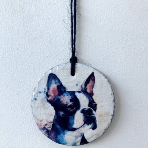Water Colour Paint Effect Slate Circle - Dog Breeds - Boston Terrier