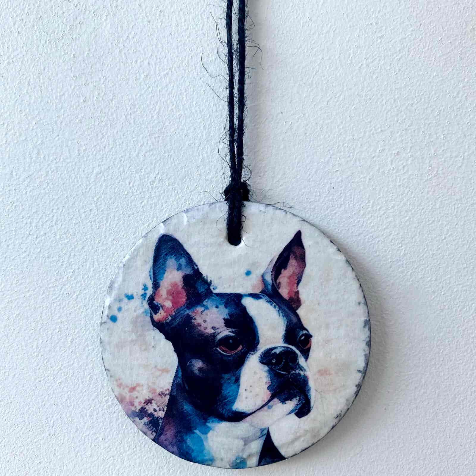 Water Colour Paint Effect Slate Circle - Dog Breeds - Boston Terrier