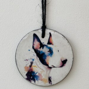 Water Colour Paint Effect Slate Circle - Dog Breeds - Bull Terrier