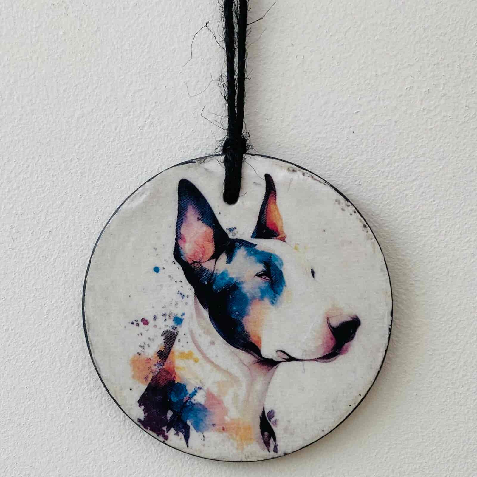 Water Colour Paint Effect Slate Circle - Dog Breeds - Bull Terrier