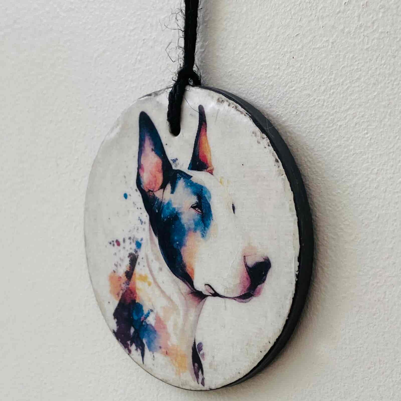 Water Colour Paint Effect Slate Circle - Dog Breeds - Bull Terrier - Image 3