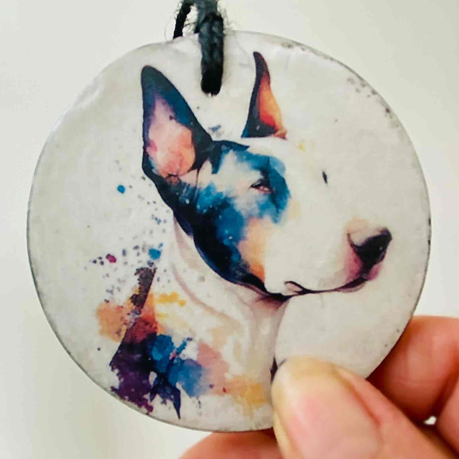 Water Colour Paint Effect Slate Circle - Dog Breeds - Bull Terrier - Image 2
