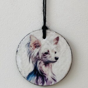 Water Colour Paint Effect Slate Circle - Dog Breeds - Chinese Crested Dog