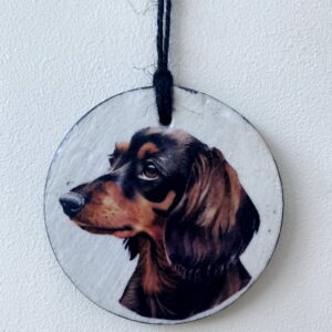 Water Colour Paint Effect Slate Circle - Dog Breeds - Dachshund