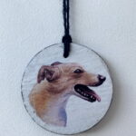 Water Colour Paint Effect Slate Circle - Dog Breeds - Greyhound