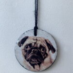 Water Colour Paint Effect Slate Circle - Dog Breeds - Pug