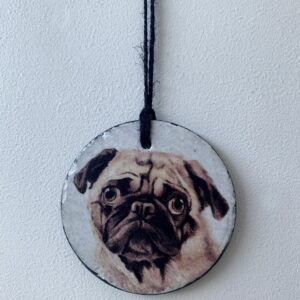 Water Colour Paint Effect Slate Circle - Dog Breeds - Pug