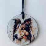 Water Colour Paint Effect Slate Circle - Dog Breeds - Rough Collie