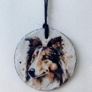 Water Colour Paint Effect Slate Circle - Dog Breeds - Rough Collie