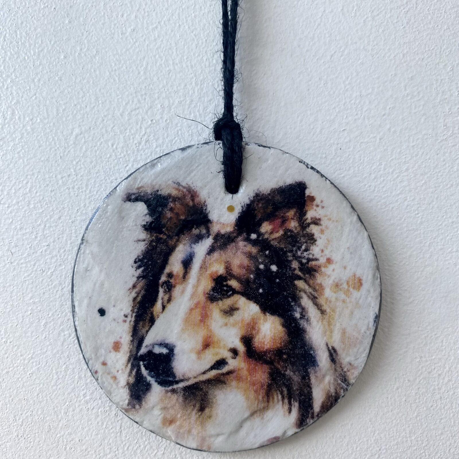 Water Colour Paint Effect Slate Circle - Dog Breeds - Rough Collie