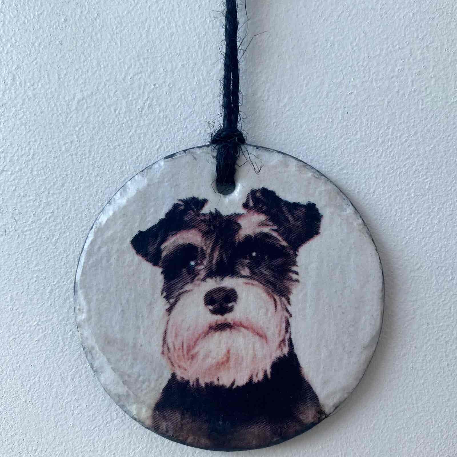 Water Colour Paint Effect Slate Circle - Dog Breeds - Schnauzer 2