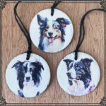 Water Colour Paint Effect Slate Circle - Dog Breeds - Border Collie
