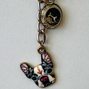Metal Keyrings - Various Designs - Enamel French Bulldog + 2 charms
