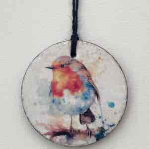 Water Colour Paint Effect Slate Circle - Robins