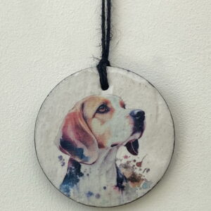 Water Colour Paint Effect Slate Circle - Dog Breeds - Beagle