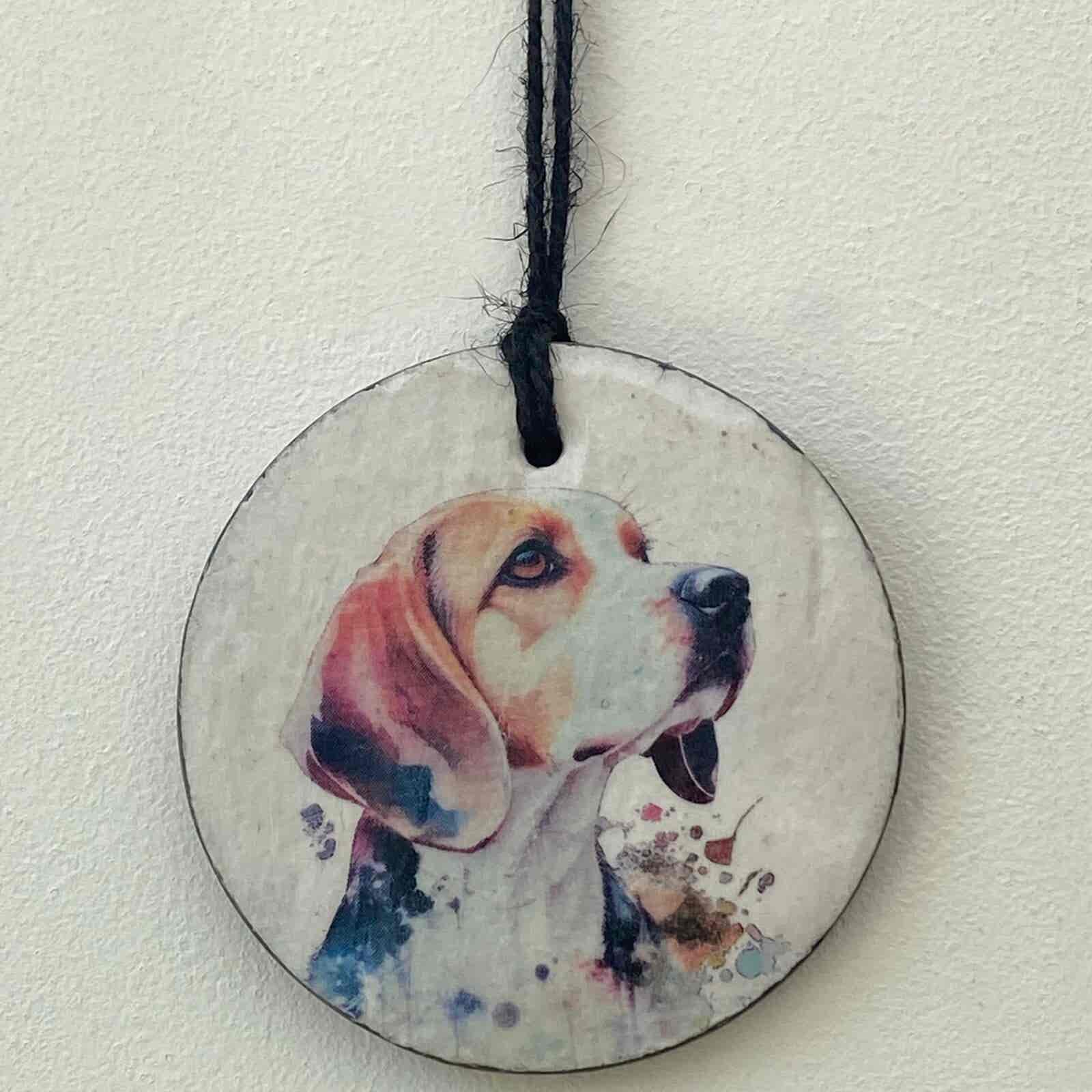 Water Colour Paint Effect Slate Circle - Dog Breeds - Beagle