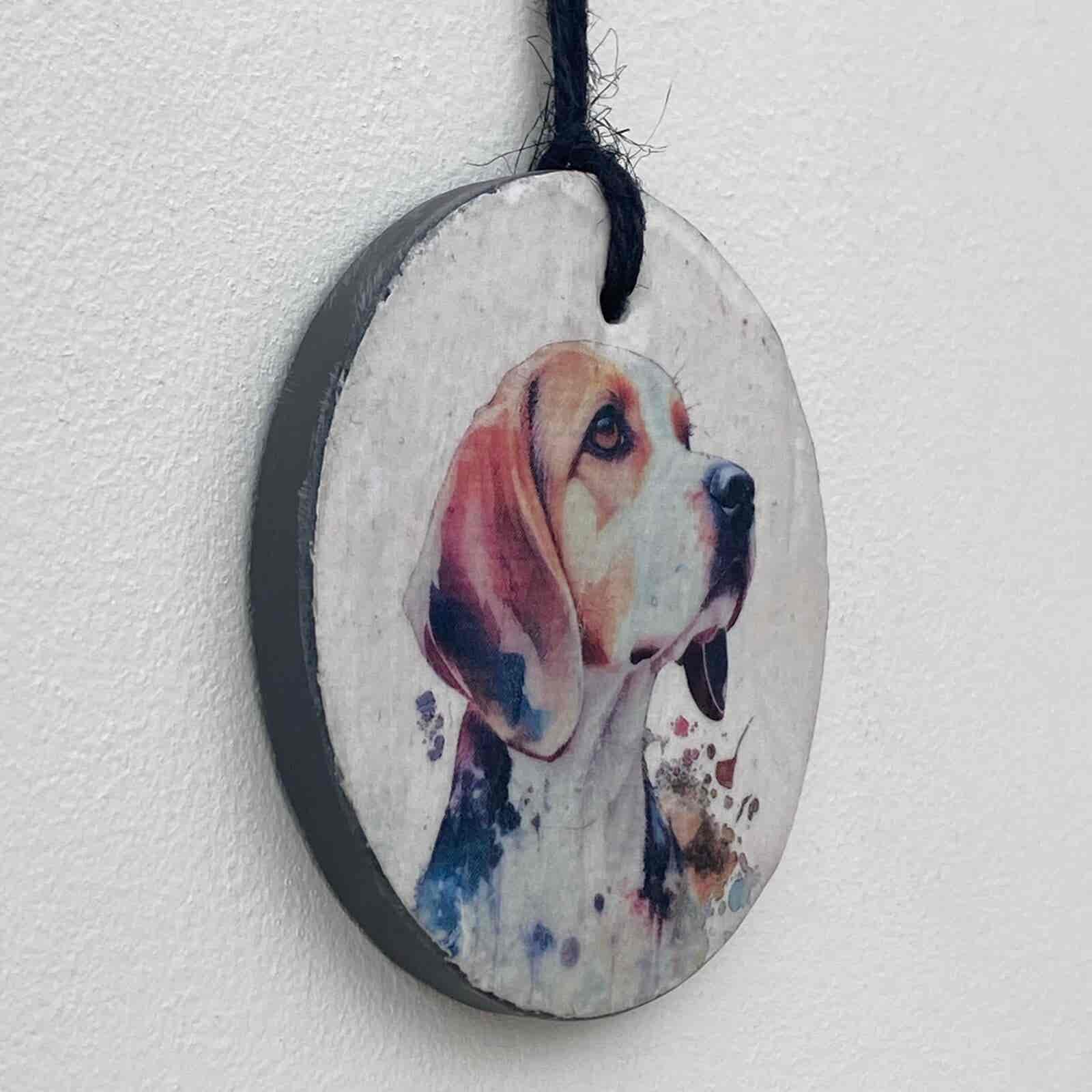 Water Colour Paint Effect Slate Circle - Dog Breeds - Beagle - Image 3