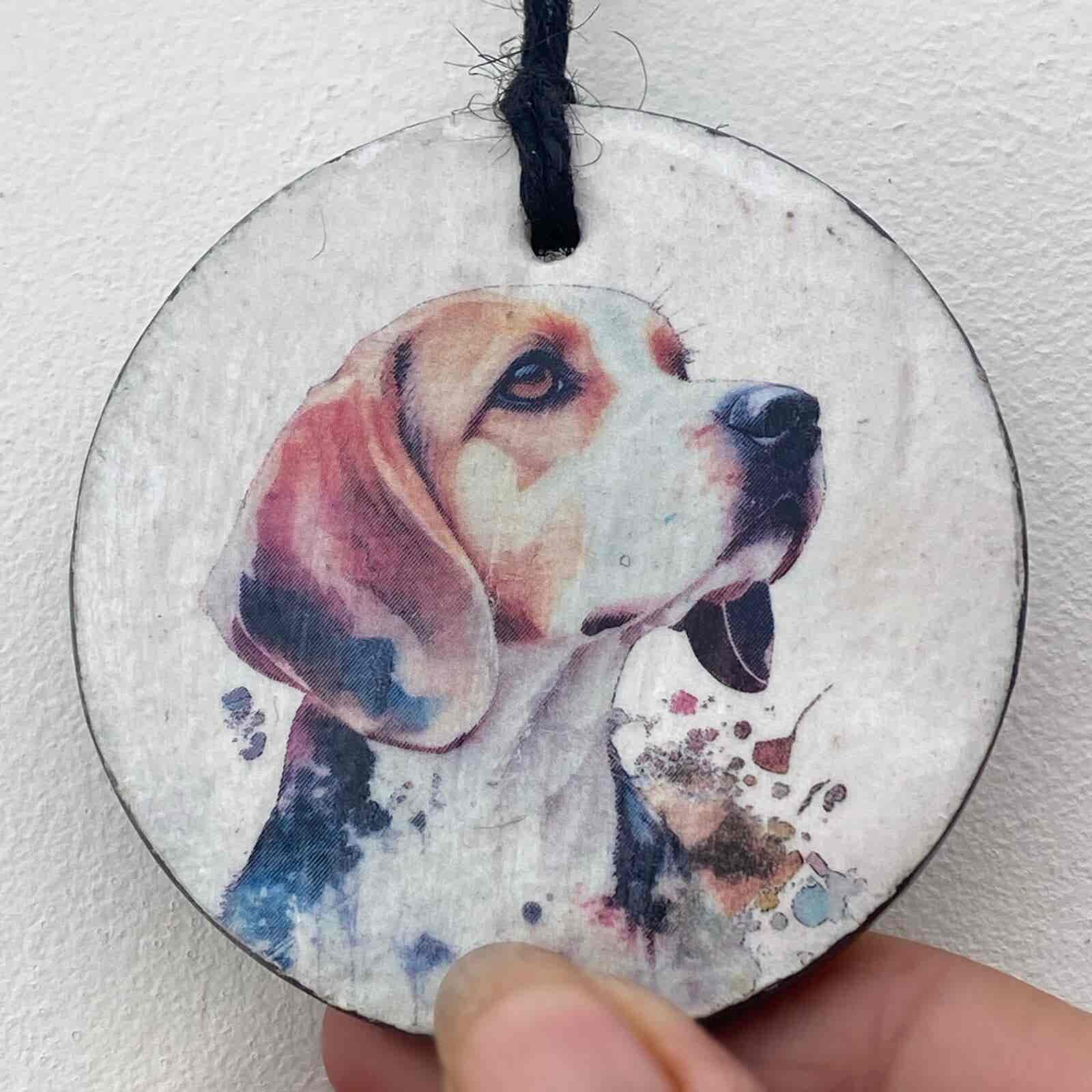 Water Colour Paint Effect Slate Circle - Dog Breeds - Beagle - Image 2