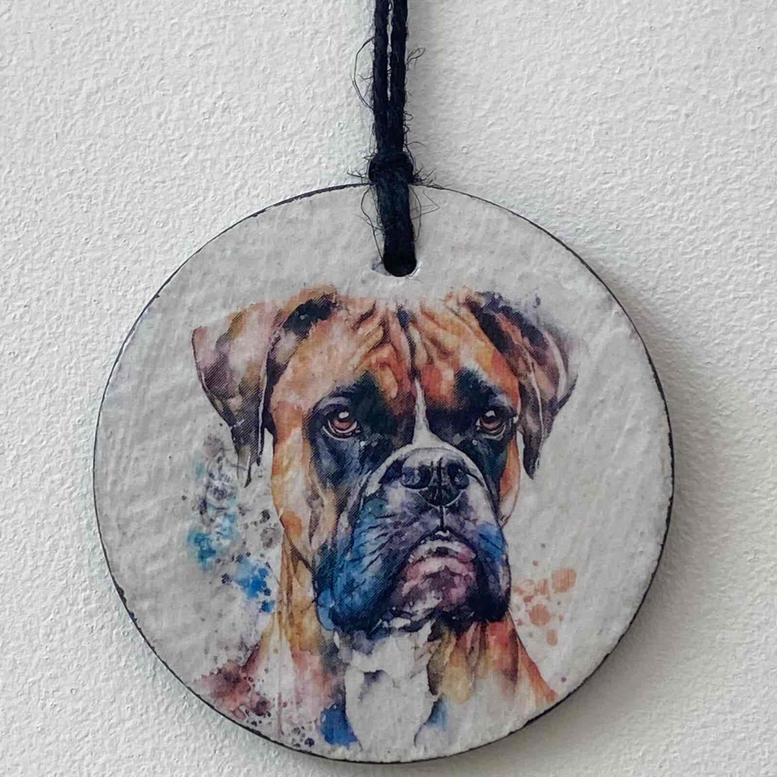 Water Colour Paint Effect Slate Circle - Dog Breeds - Boxer