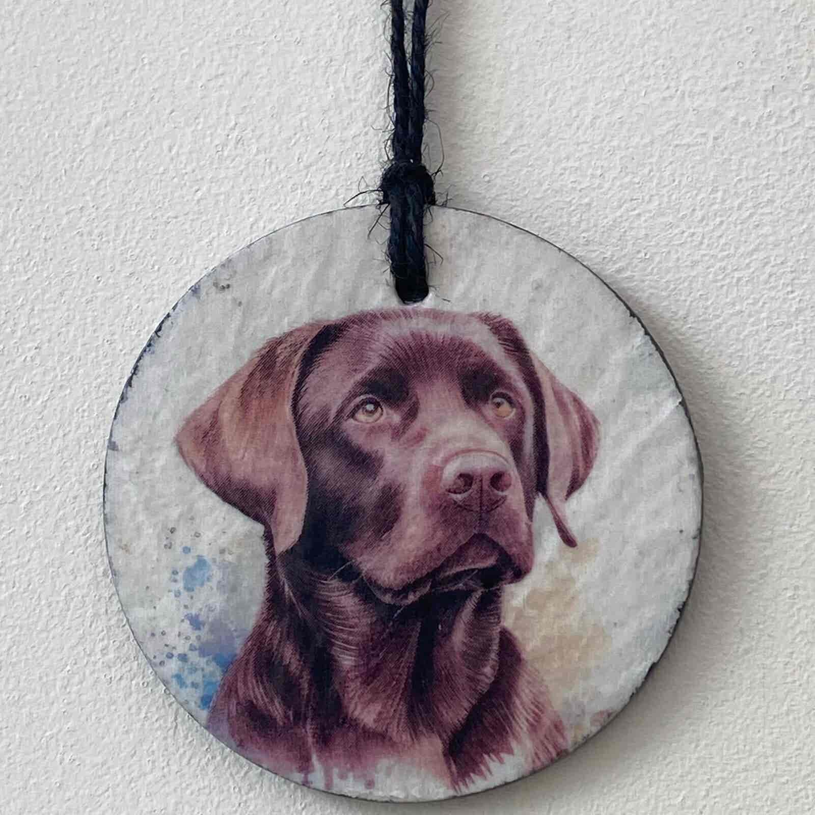 Water Colour Paint Effect Slate Circle - Dog Breeds - Chocolate Labrador