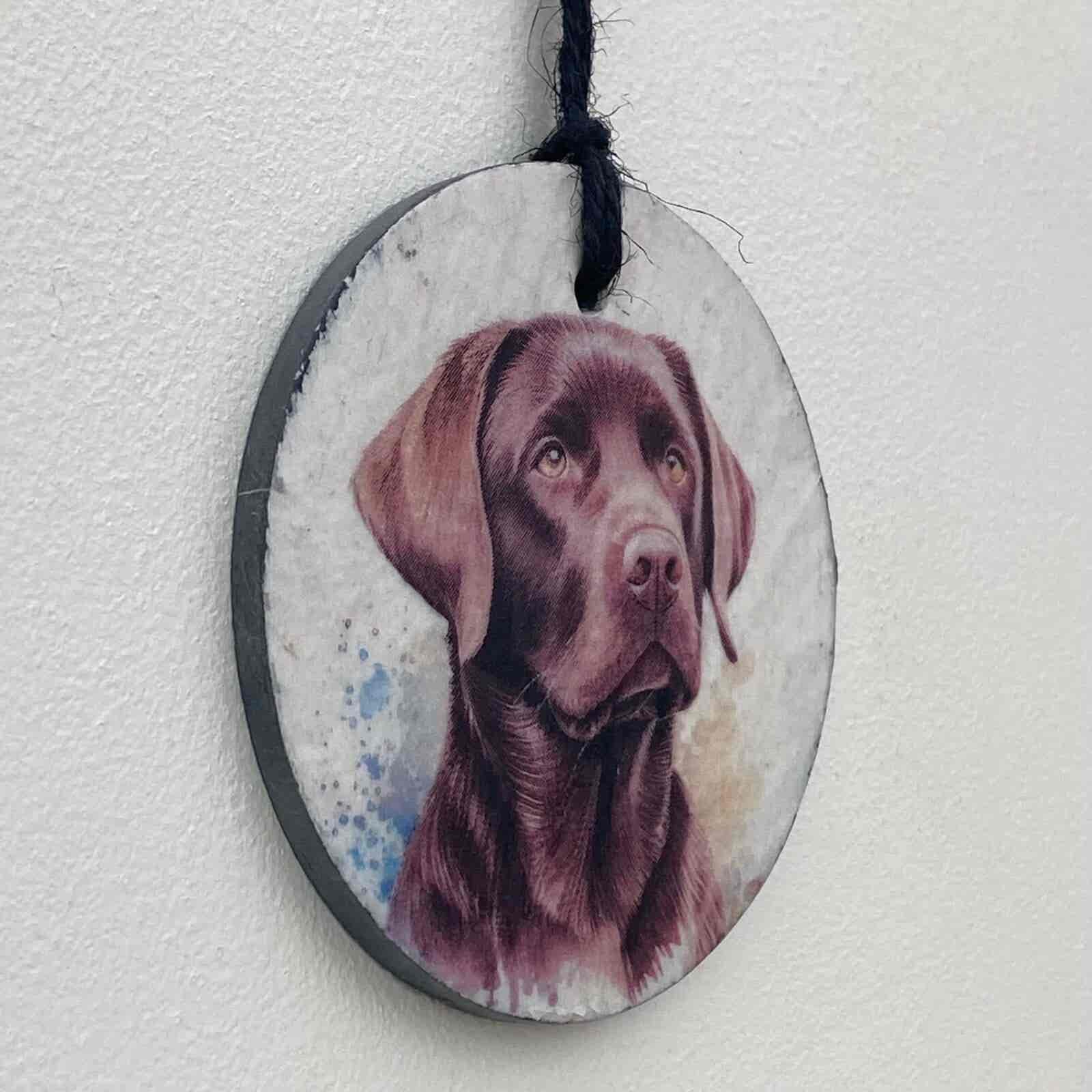 Water Colour Paint Effect Slate Circle - Dog Breeds - Chocolate Labrador - Image 3