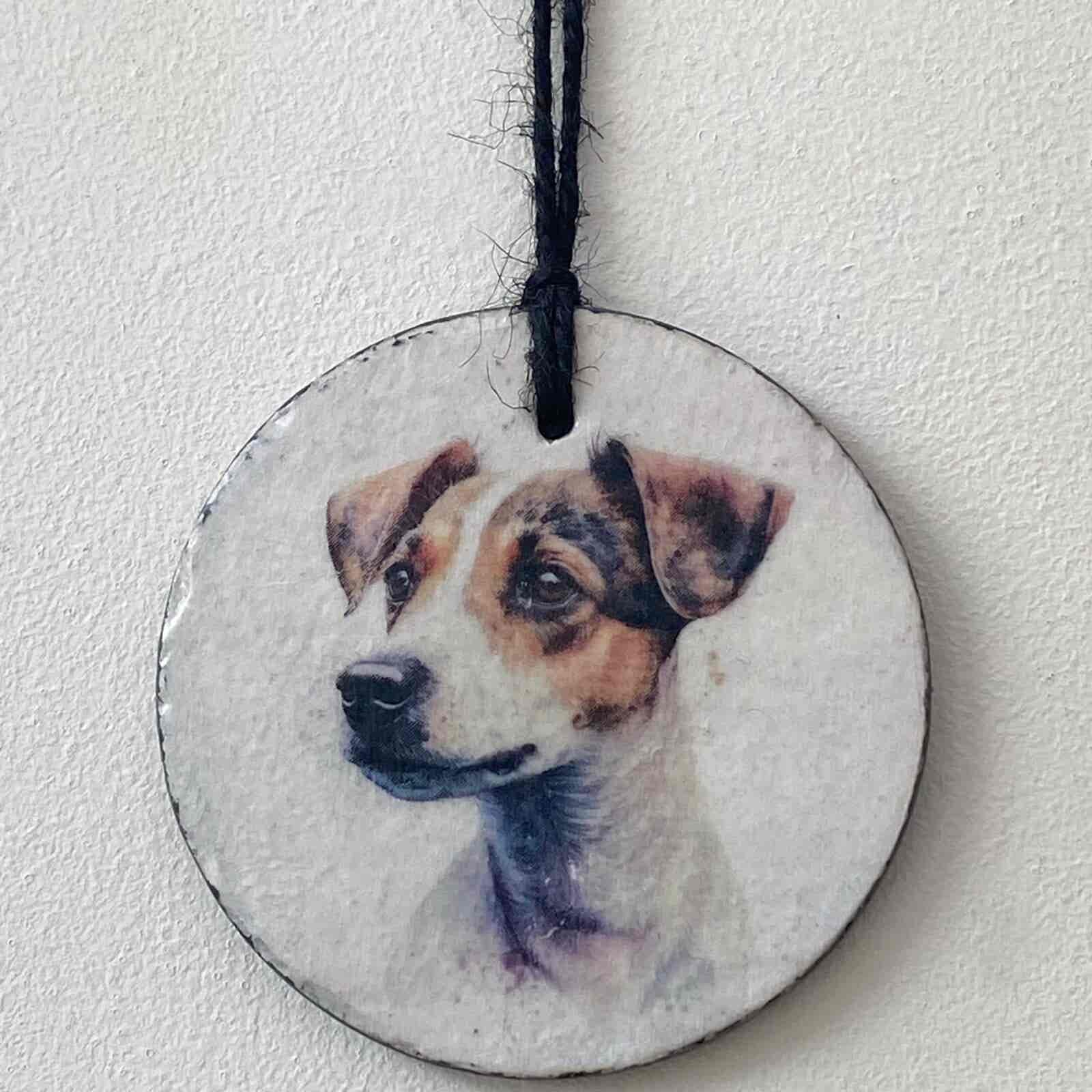 Water Colour Paint Effect Slate Circle - Dog Breeds - Jack Russell Terrier