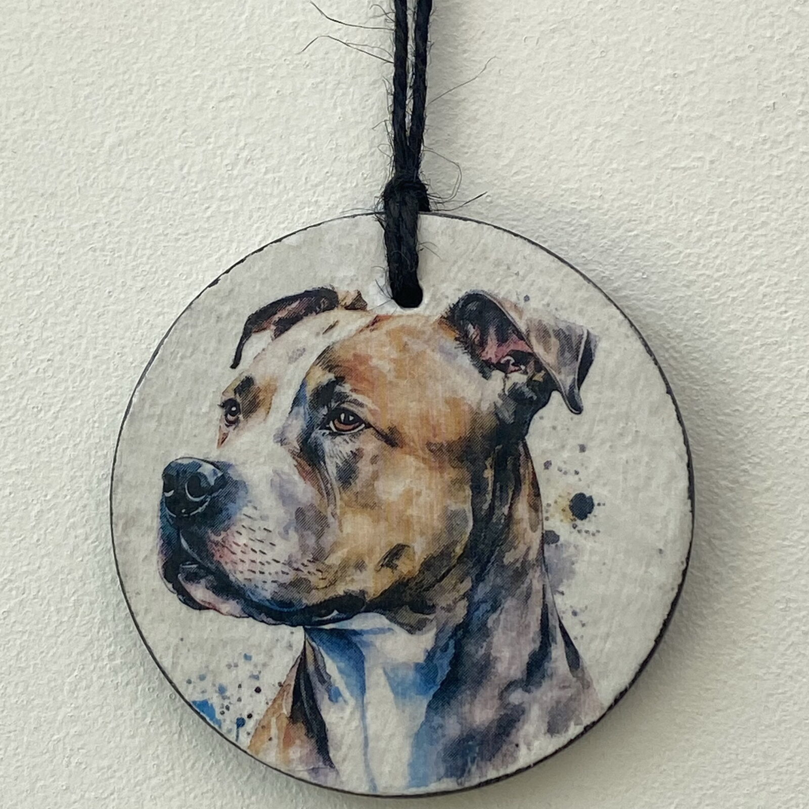 Water Colour Paint Effect Slate Circle - Dog Breeds - Staffordshire Bull Terrier