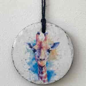 Water Colour Paint Effect Slate Circle - Giraffe